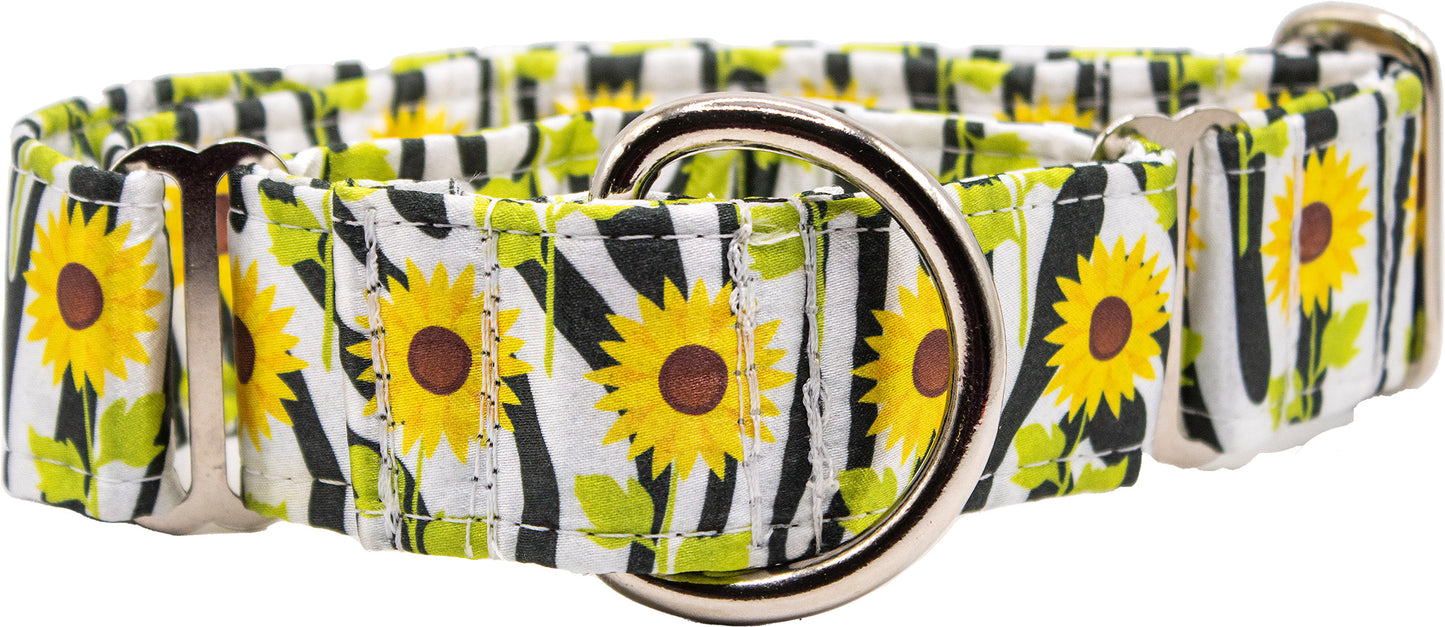 Yellow Sunflowers on Zebra Print Floral Satin Martingale Collar