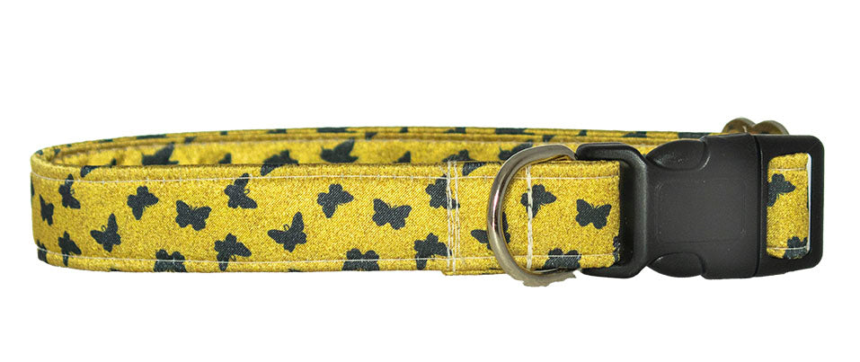Black Butterflies On Yellow Satin Buckle Collar