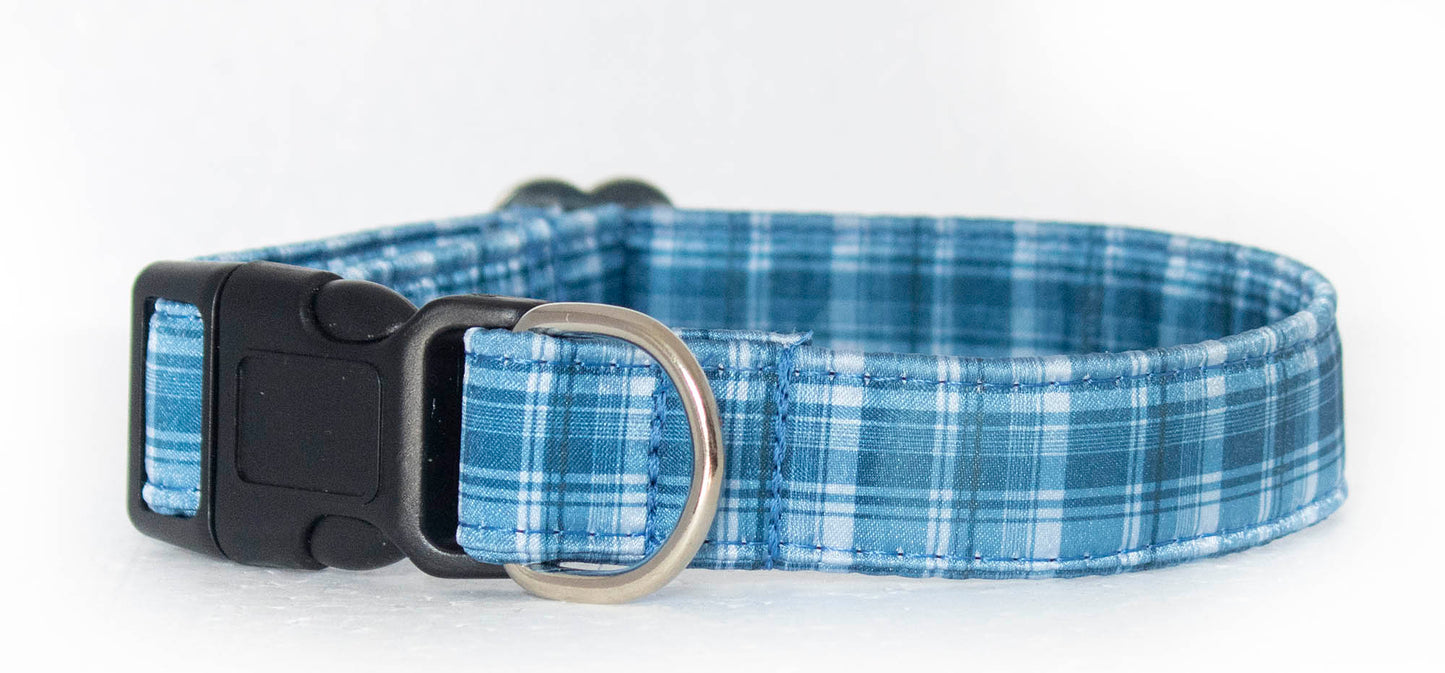 Blue Plaid Tartan Satin Buckle Collar
