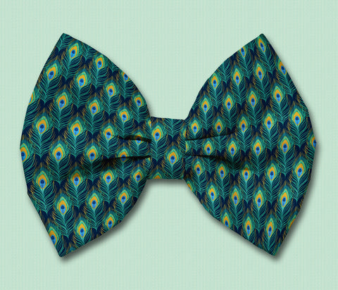 Peacock Satin Dog Bow Tie Attaches with Hook and Loop