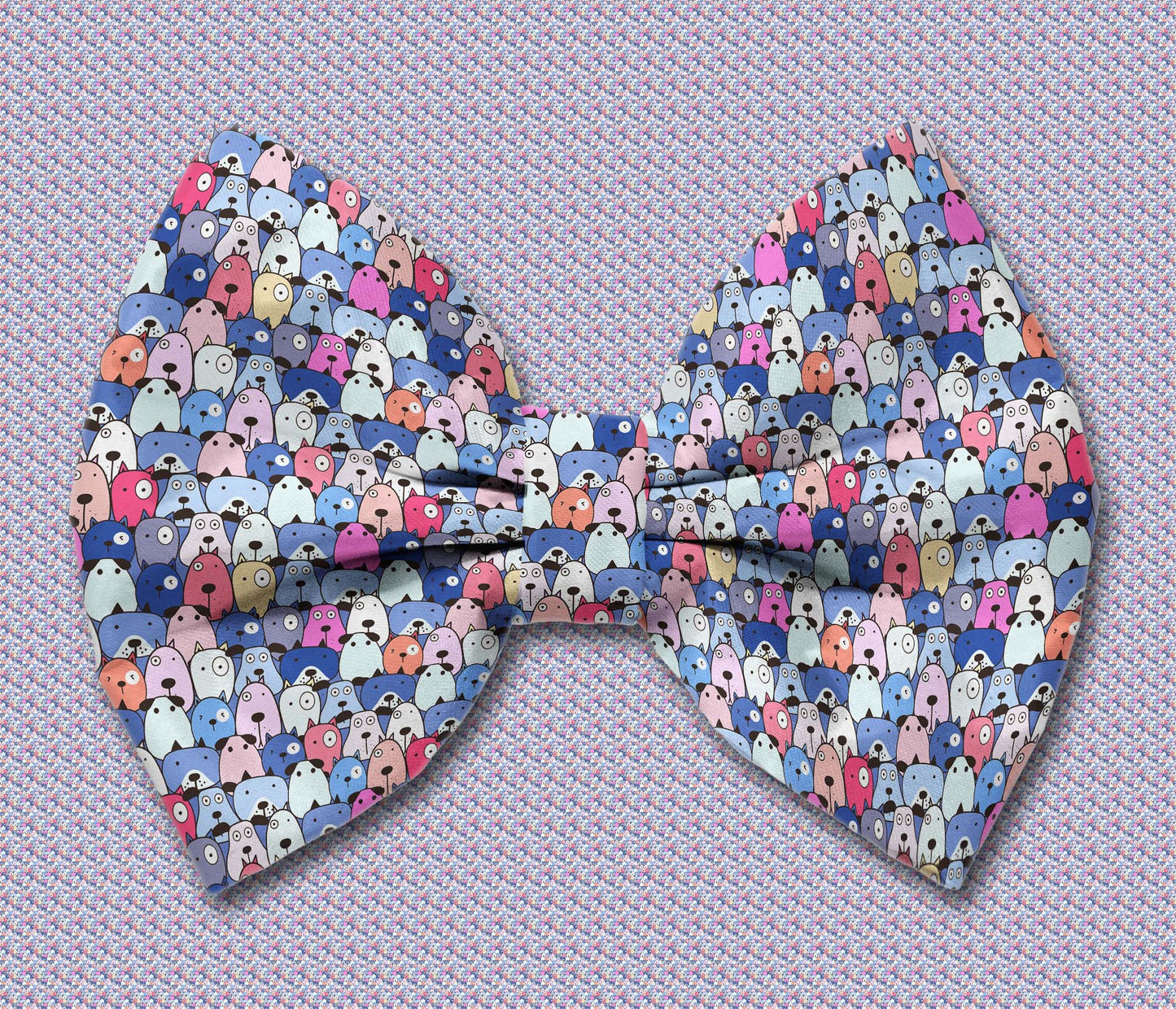Blue Cartoon Dogs Satin Dog Bow Tie Attaches with Hook and Loop