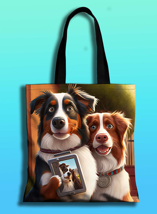 Australian Shepherds Taking a Selfie Tote Bag