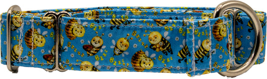 Bees on Blue Satin Martingale Collar