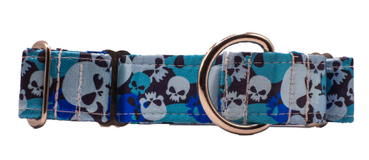 Blue Camo Skulls Satin Martingale Collar