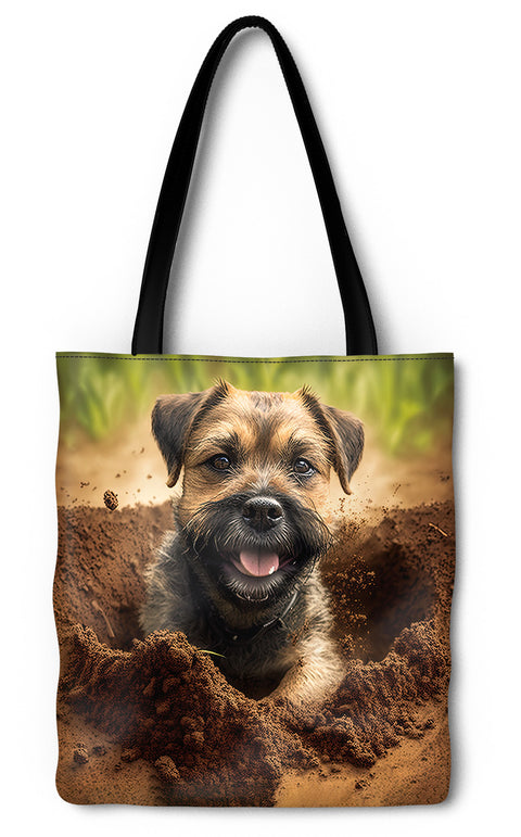 Border Terrier Digging In The Dirt Tote Bag