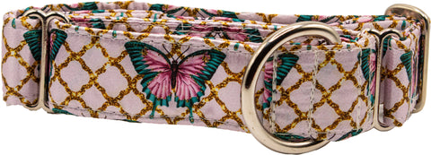 Pink Butterlies On Gold Pattern Satin Martingale Collar