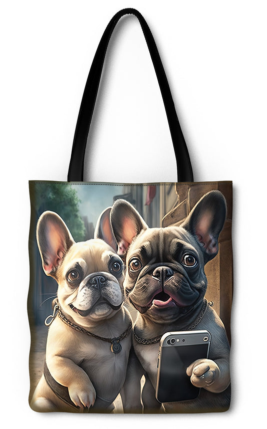 French Bulldogs Taking Selfies Tote Bag