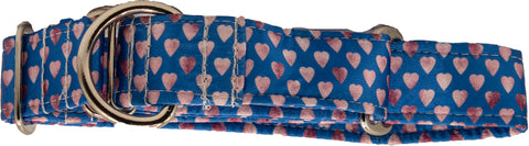 Pink Hearts on Blue Satin Martingale Collar