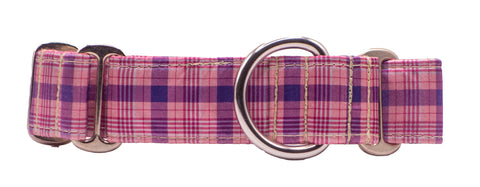 Pink Purple Tartan Plaid Satin Martingale Collar