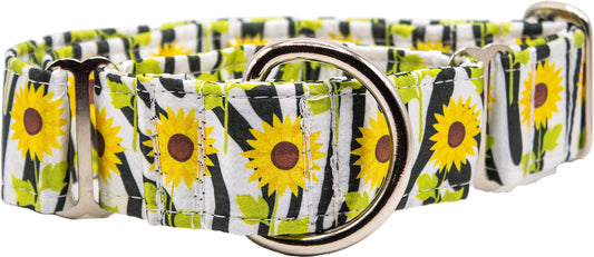 Yellow Sunflowers on Zebra Print Floral Satin Martingale Collar