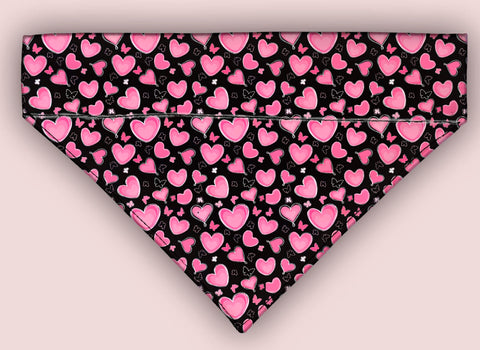 Pink Hearts on Black Over The Collar Bandana 5 Sizes