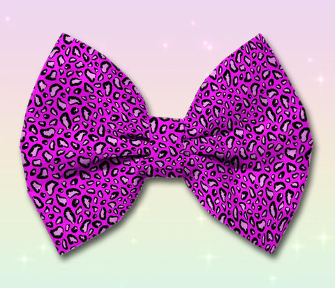 Pink Leopard Satin Dog Bow Tie Attaches with Hook and Loop