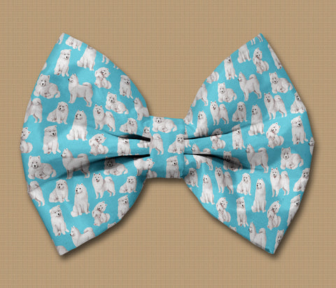 Samoyed Satin Dog Bow Tie Attaches with Hook and Loop