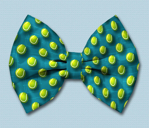 Tennis Balls Satin Dog Bow Tie Attaches with Hook and Loop
