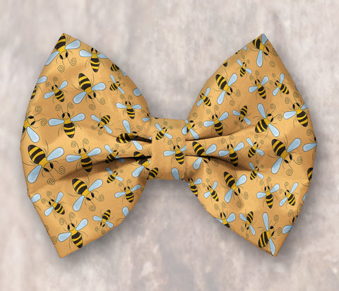Gold Bees Dog Bow Tie Attaches with Hook and Loop