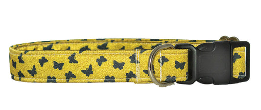 Black Butterflies On Yellow Satin Buckle Collar