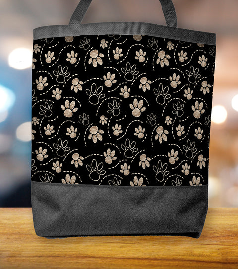 Gold Dog Paws On Black Tote Bag With Image on Both Sides