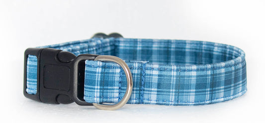 Blue Plaid Tartan Satin Buckle Collar