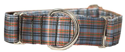 Brown Beige Tartan Plaid Satin Martingale Collar