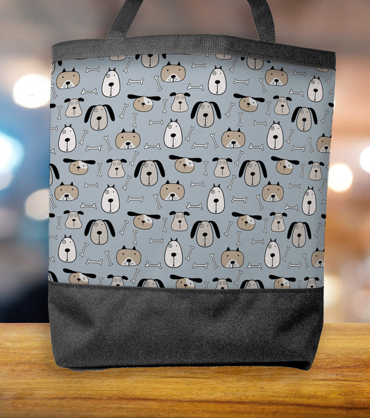 Cartoon Dog Heads and Bones Tote Bag With Image on Both Sides