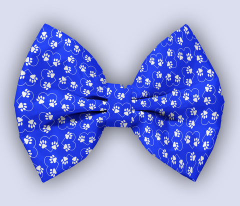Dog Paws in Heart Satin Dog Bow Tie Attaches with Hook and Loop