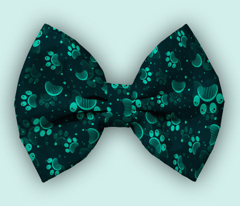 Green Paws Satin Dog Bow Tie Attaches with Hook and Loop