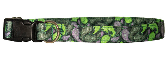 Green Paisley Satin Buckle Collar