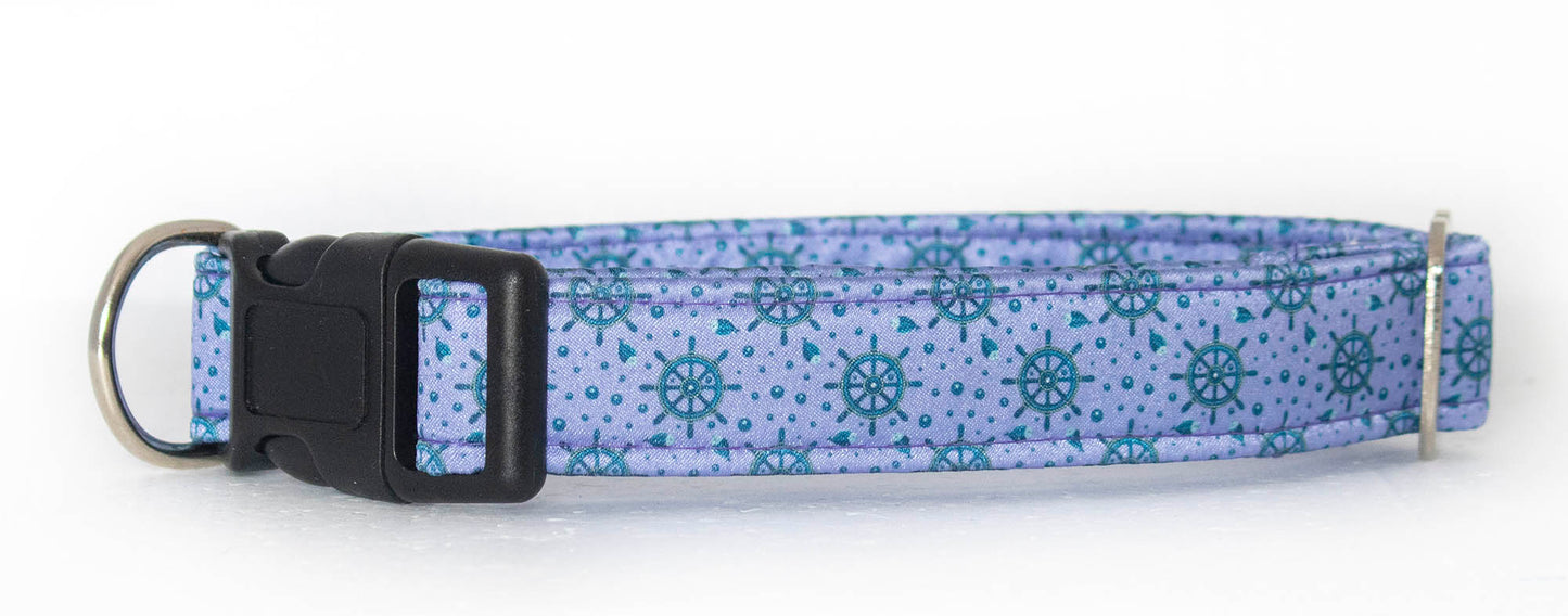 Anchors On Lavender Nautical Satin Buckle Collar