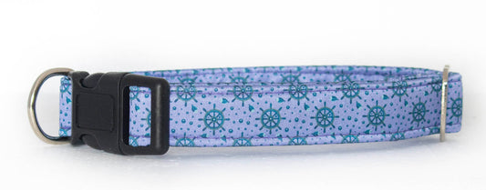 Anchors On Lavender Nautical Satin Buckle Collar