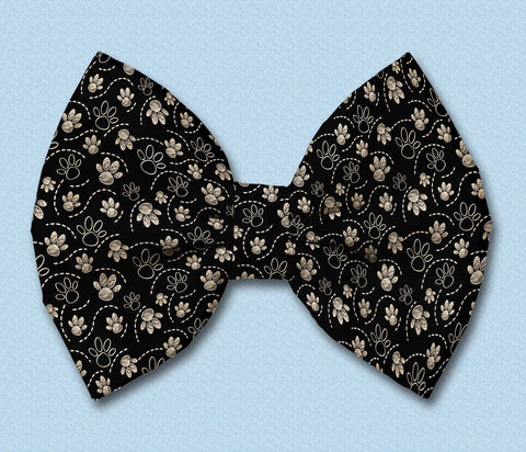 Dog Paws on Black Satin Dog Bowtie Attaches with Hook and Loop