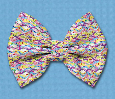 Musical Notes Satin Dog Bow Tie Attaches with Hook and Loop