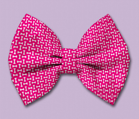 Bones On Pink Satin Dog Bow Tie Attaches with Hook and Loop