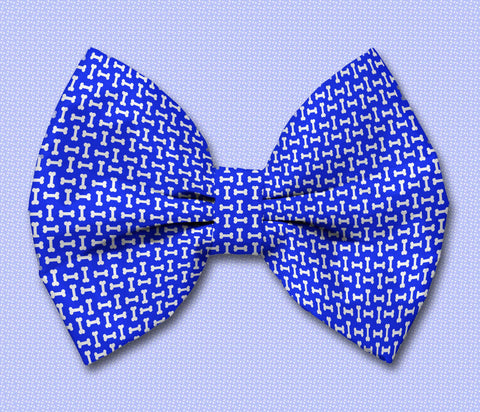 Bones on Blue Satin Dog Bow Tie Attaches with Hook and Loop