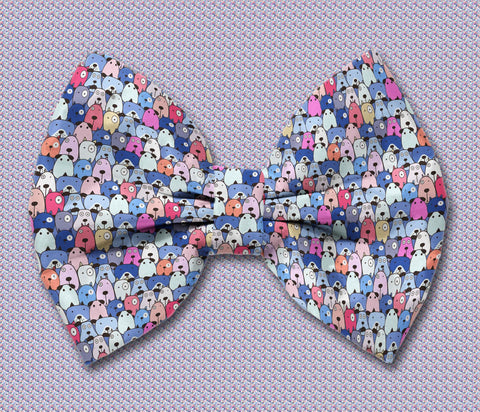 Blue Cartoon Dogs  Satin Dog Bow Tie Attaches with Hook and Loop