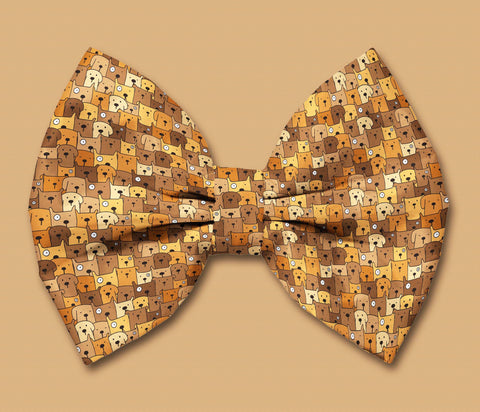 Cartoon Brown Dogs Satin Dog Bow Tie Attaches with Hook and Loop